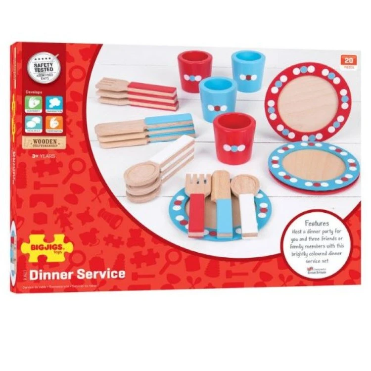 Bigjigs Dinner Service Wooden Playset (20 Pieces) BJ617 3 Bigjigs Dinner Service Wooden Playset (20 Pieces) BJ617