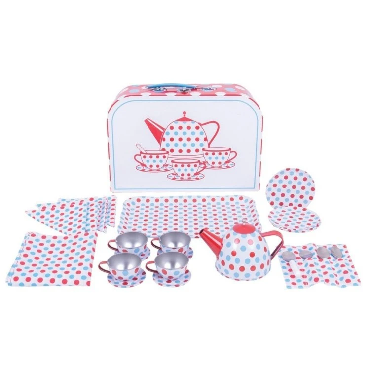 Bigjigs Spotty Tin Tea Set In A Case BJ632 3 Bigjigs Spotty Tin Tea Set In A Case BJ632